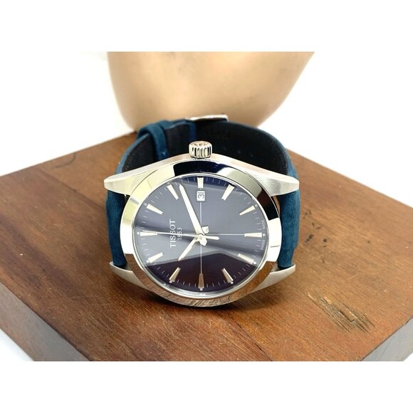 Tissot Men's Watch Swiss Quartz Blue Dial Date 40mm Leather Strap T127410A - Picture 9 of 15